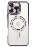 Newface Apple iPhone 16 Pro Kılıf Joke Simli Magneticsafe Kılıf - Derin Mor