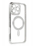 Newface Apple iPhone 16 Pro Kılıf Joke Simli Magneticsafe Kılıf - Gümüş