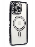 Newface Apple iPhone 16 Pro Kılıf Joke Simli Magneticsafe Kılıf - Siyah