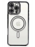 Newface Apple iPhone 16 Pro Kılıf Joke Simli Magneticsafe Kılıf - Siyah