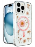 Newface Apple iPhone 16 Pro Max Kılıf Daisy Simli Magsafe Kapak - Pembe