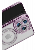 Newface Apple iPhone 16 Pro Max Kılıf Joke Simli Magneticsafe Kılıf - Derin Mor