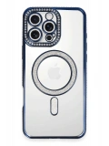 Newface Apple iPhone 16 Pro Max Kılıf Joke Simli Magneticsafe Kılıf - Lacivert