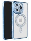 Newface Apple iPhone 16 Pro Max Kılıf Joke Simli Magneticsafe Kılıf - Mavi