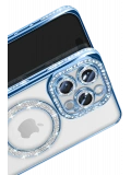 Newface Apple iPhone 16 Pro Max Kılıf Joke Simli Magneticsafe Kılıf - Mavi