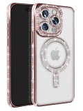 Newface Apple iPhone 16 Pro Max Kılıf Joke Simli Magneticsafe Kılıf - Pembe