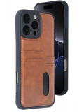 Newface Apple iPhone 16 Pro Max Kılıf Sara Kartvizitli Deri Kılıf - Taba