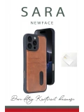 Newface Apple iPhone 16 Pro Max Kılıf Sara Kartvizitli Deri Kılıf - Taba
