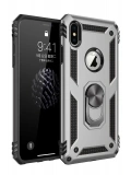 Newface Apple iPhone XS Max Kılıf Sofya Yüzüklü Silikon Kapak - Gümüş