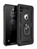 Newface Apple iPhone XS Max Kılıf Sofya Yüzüklü Silikon Kapak - Siyah