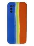 Newface Samsung Galaxy A03S Kılıf Ebruli Lansman Silikon - Mavi-Turuncu