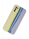 Newface Samsung Galaxy A03S Kılıf Ebruli Lansman Silikon - Sarı-Lila