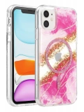 Onegif Apple iPhone 11 Lotus Simli Magsafe Kapak - Pembe