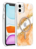Onegif Apple iPhone 11 Lotus Simli Magsafe Kapak - Turuncu