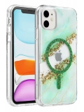 Onegif Apple iPhone 11 Lotus Simli Magsafe Kapak - Yeşil