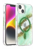 Onegif Apple iPhone 14 Lotus Simli Magsafe Kapak - Yeşil
