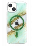 Onegif Apple iPhone 14 Lotus Simli Magsafe Kapak - Yeşil