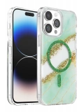 Onegif Apple iPhone 14 Pro Max Lotus Simli Magsafe Kapak - Yeşil