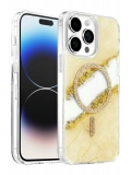 Onegif Apple iPhone 15 Pro Max Lotus Simli Magsafe Kapak - Gümüş