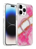 Onegif Apple iPhone 15 Pro Max Lotus Simli Magsafe Kapak - Pembe