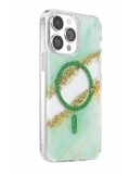 Onegif Apple iPhone 15 Pro Max Lotus Simli Magsafe Kapak - Yeşil