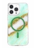 Onegif Apple iPhone 15 Pro Max Lotus Simli Magsafe Kapak - Yeşil