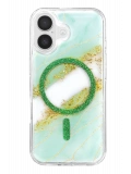 Onegif Apple iPhone 16 Lotus Simli Magsafe Kapak - Yeşil