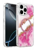 Onegif Apple iPhone 16 Pro Max Lotus Simli Magsafe Kapak - Pembe