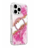 Onegif Apple iPhone 16 Pro Max Lotus Simli Magsafe Kapak - Pembe