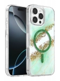 Onegif Apple iPhone 16 Pro Max Lotus Simli Magsafe Kapak - Yeşil