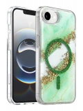 Onegif Apple iPhone 17E Lotus Simli Magsafe Kapak - Yeşil