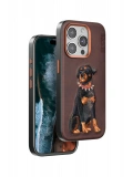 Venco Apple iPhone 15 Pro Perma Desenli Kapak - Koyu Kahve