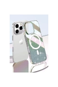 Apple iPhone 15 Pro Max Rasasi Simli Magsafe Kapak - Şeffaf