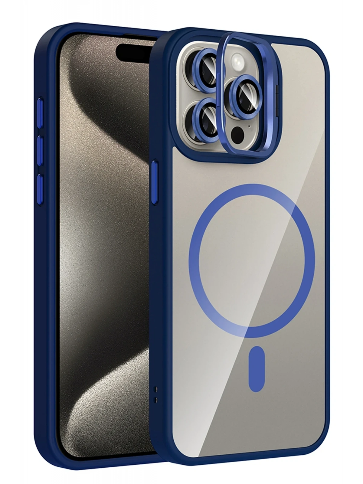 Joko Apple iPhone 14 Pro Max Remim Lensli Magsafe Standlı Kapak - Lacivert