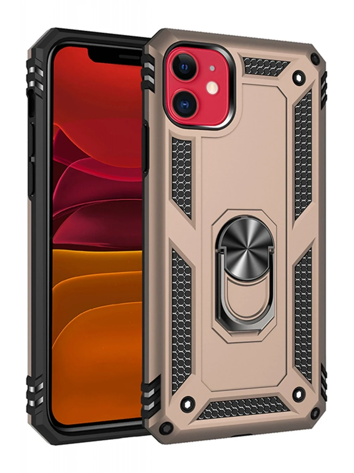 Newface Apple iPhone 11 Kılıf Sofya Yüzüklü Silikon Kapak - Gold
