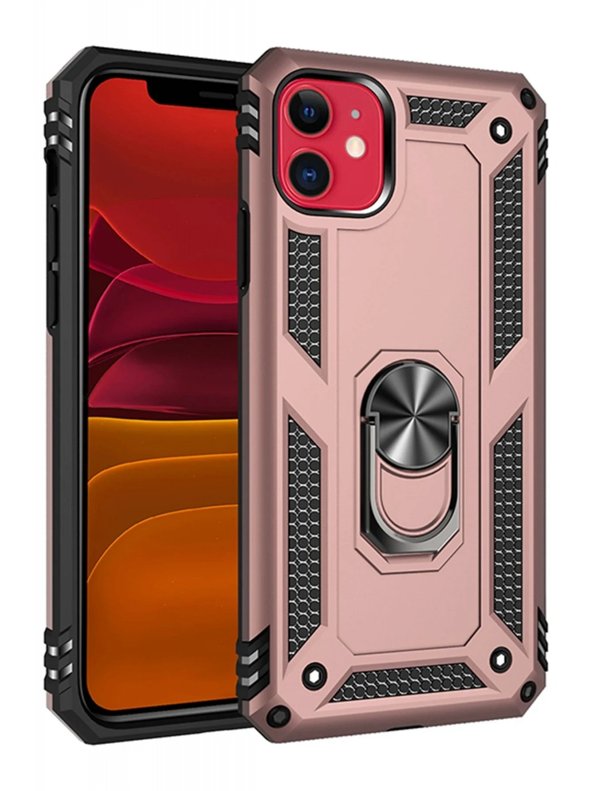 Newface Apple iPhone 11 Kılıf Sofya Yüzüklü Silikon Kapak - Rose