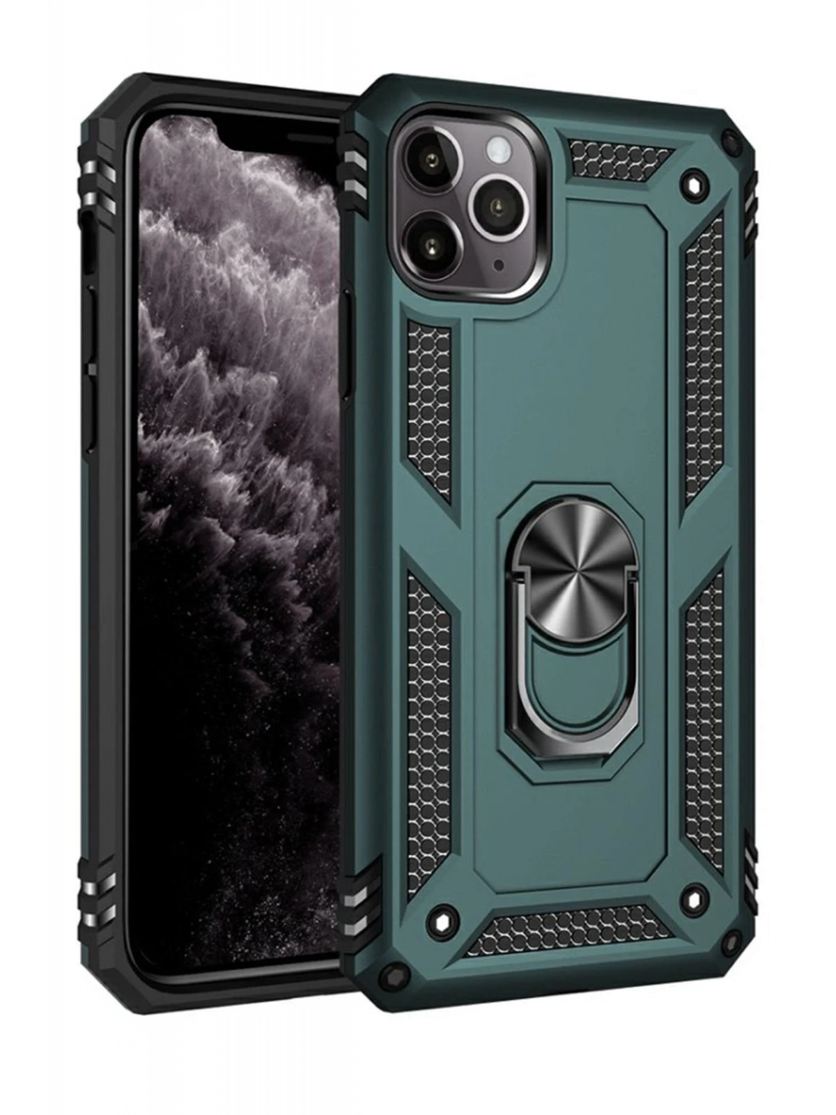 Newface Apple iPhone 11 Pro Kılıf Sofya Yüzüklü Silikon Kapak - Yeşil