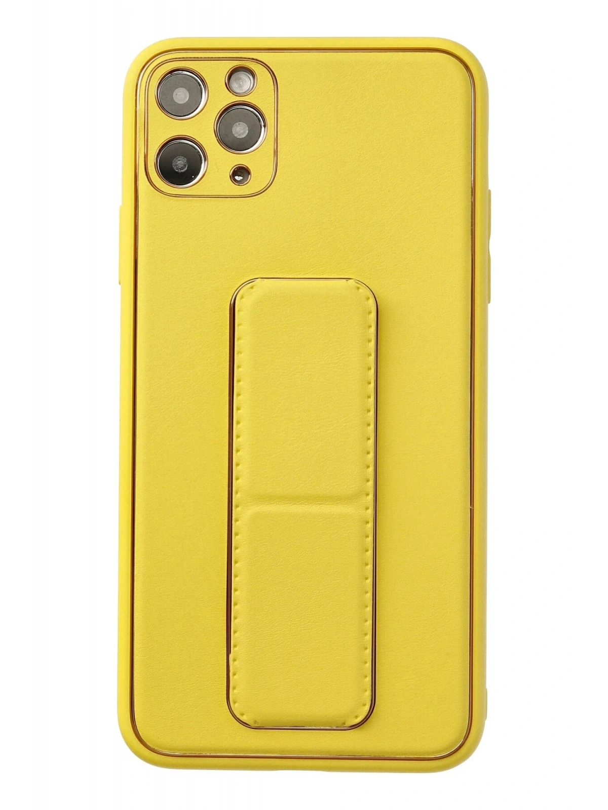 Newface Apple iPhone 11 Pro Max Kılıf Coco Deri Standlı Kapak - Sarı