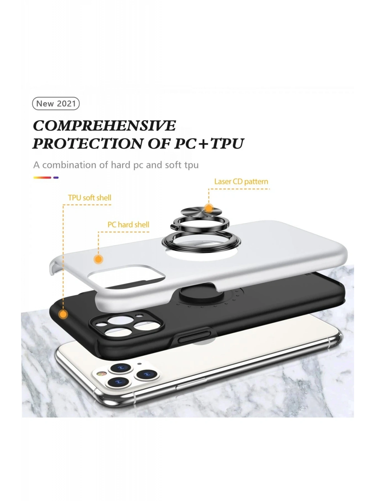 Newface Apple iPhone 11 Pro Max Kılıf Elit Yüzüklü Kapak - Gümüş