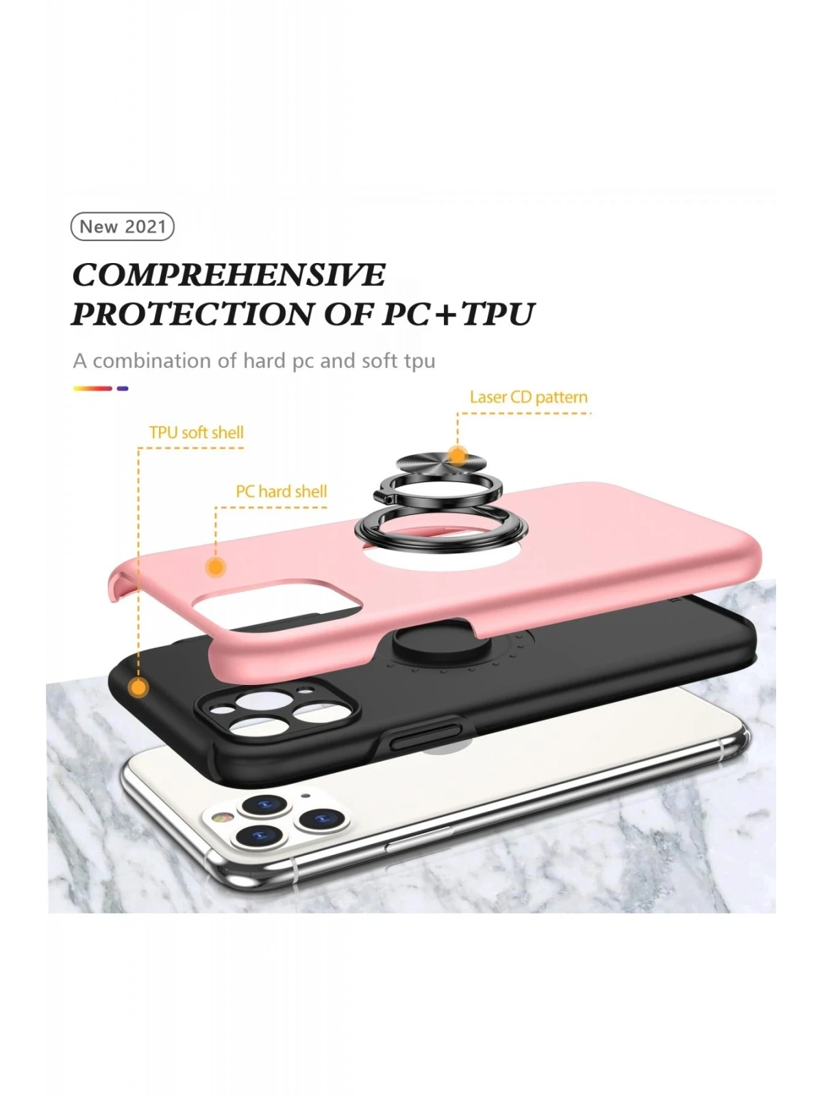 Newface Apple iPhone 11 Pro Max Kılıf Elit Yüzüklü Kapak - Pembe