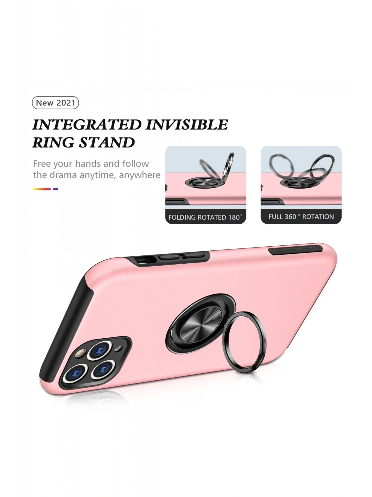 Newface Apple iPhone 11 Pro Max Kılıf Elit Yüzüklü Kapak - Pembe
