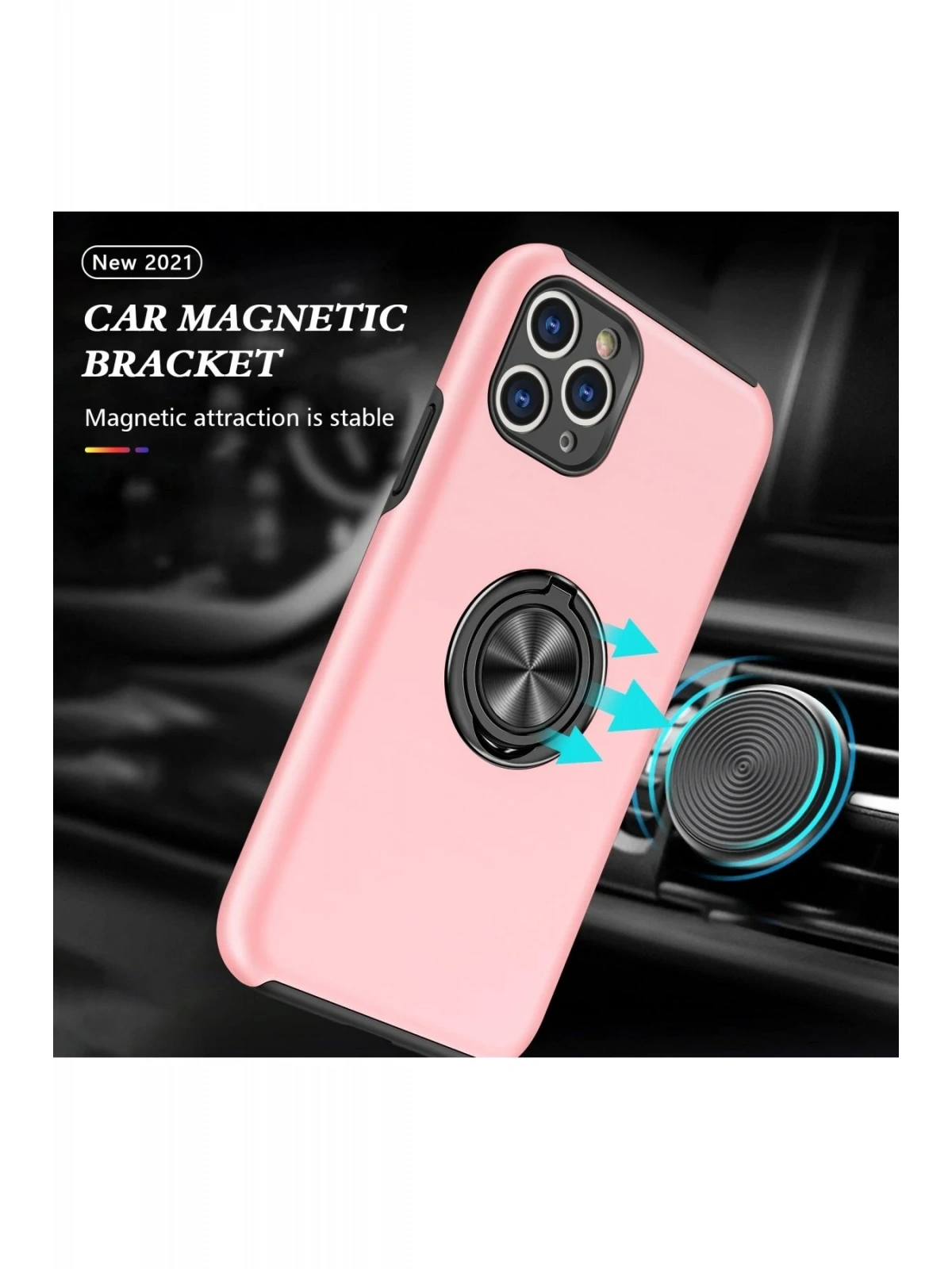 Newface Apple iPhone 11 Pro Max Kılıf Elit Yüzüklü Kapak - Pembe
