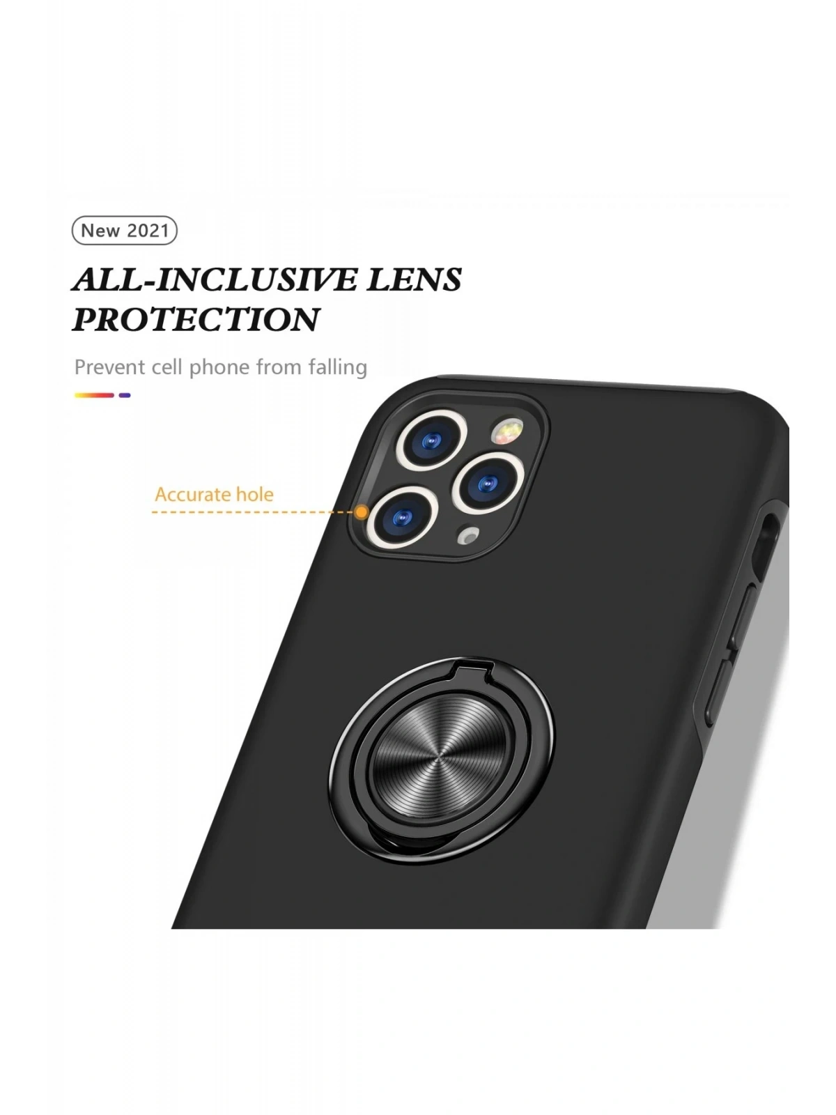 Newface Apple iPhone 11 Pro Max Kılıf Elit Yüzüklü Kapak - Siyah