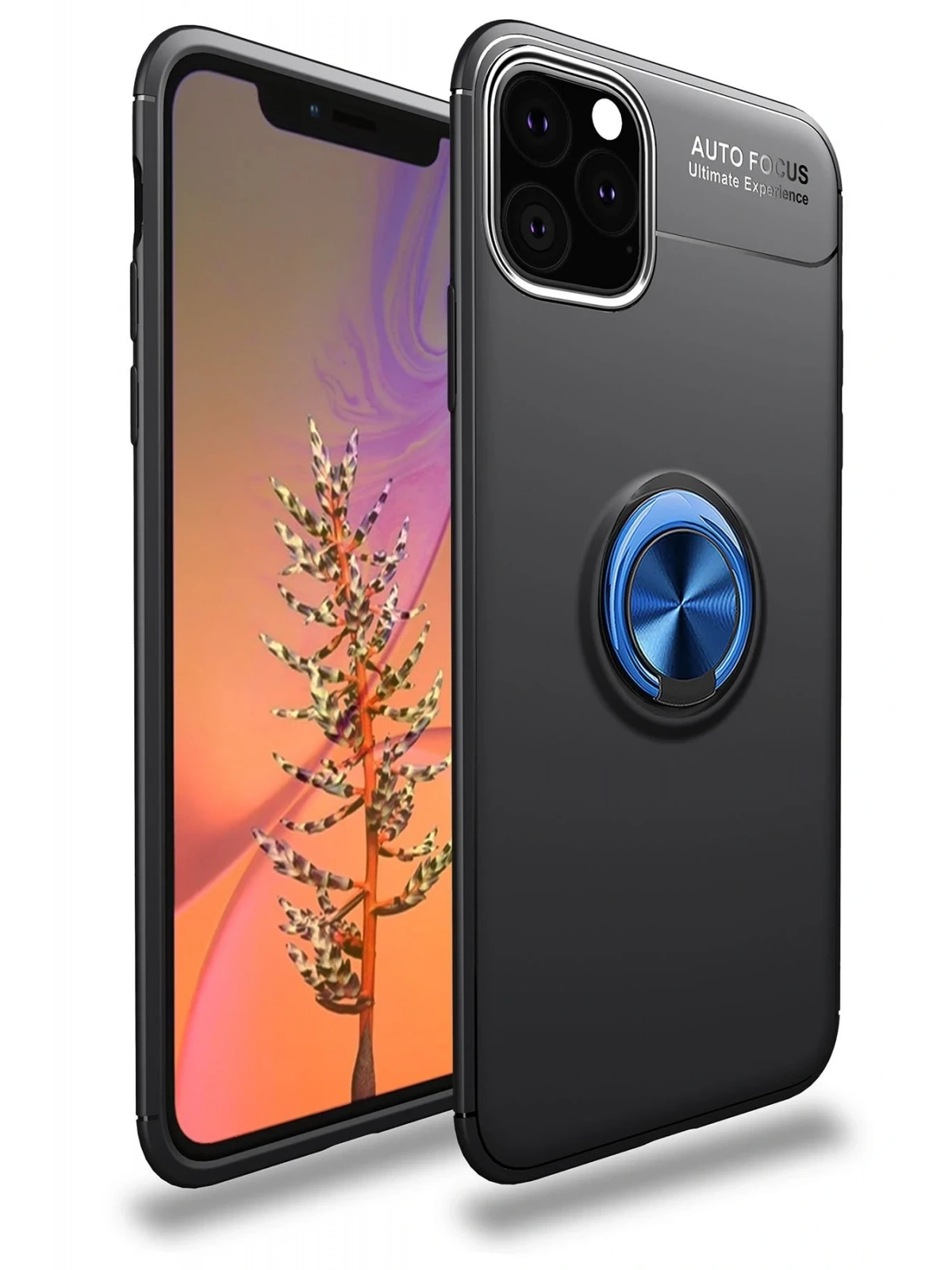 Newface Apple iPhone 11 Pro Max Kılıf Range Yüzüklü Silikon - Siyah-Mavi