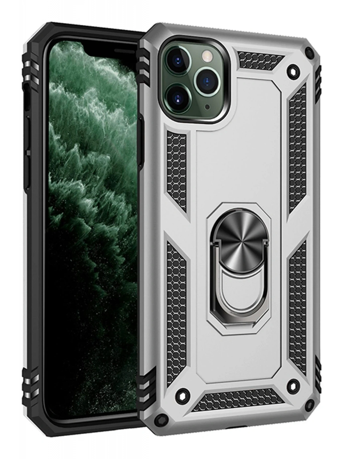Newface Apple iPhone 11 Pro Max Kılıf Sofya Yüzüklü Silikon Kapak - Gümüş