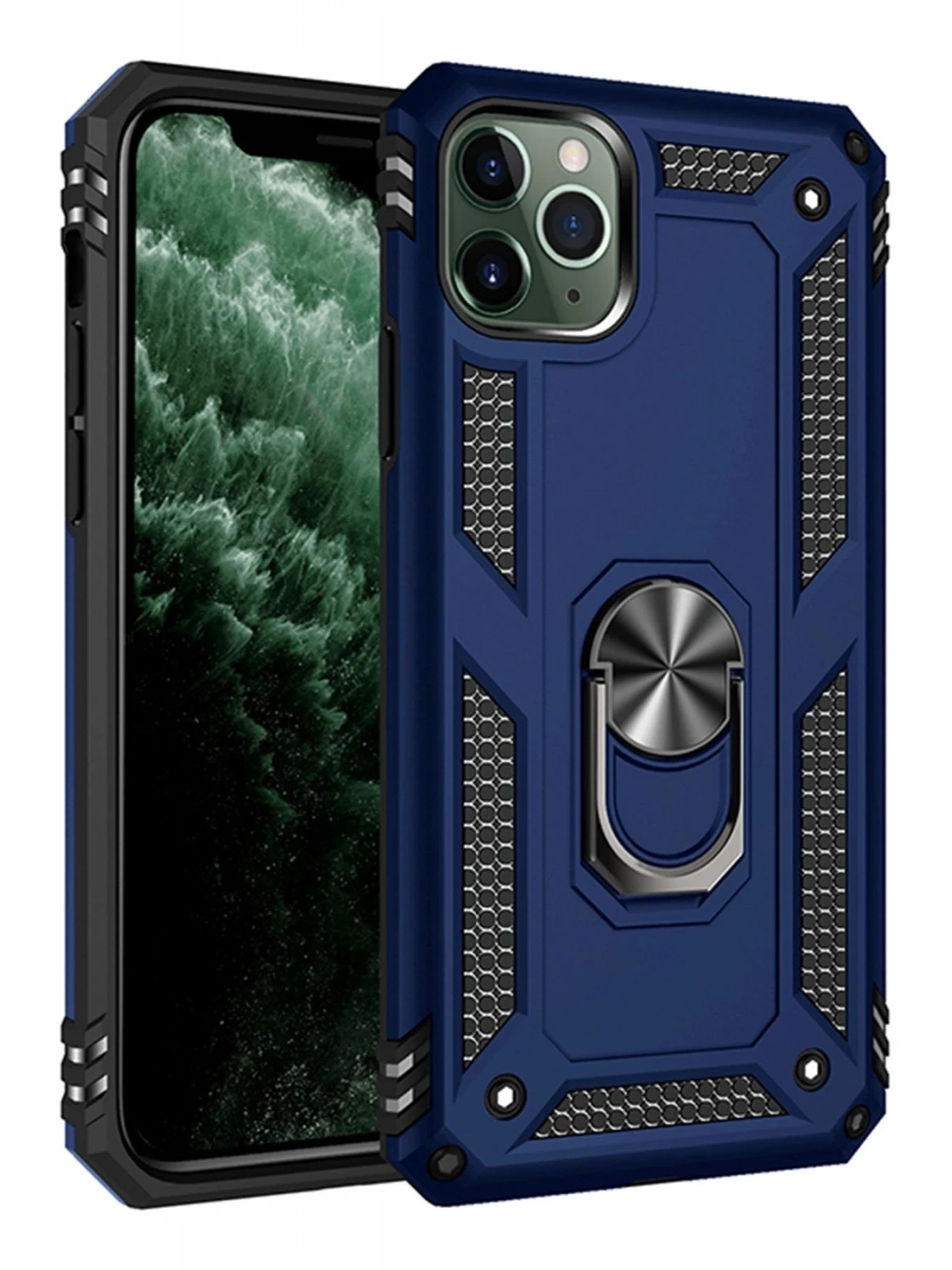 Newface Apple iPhone 11 Pro Max Kılıf Sofya Yüzüklü Silikon Kapak - Lacivert