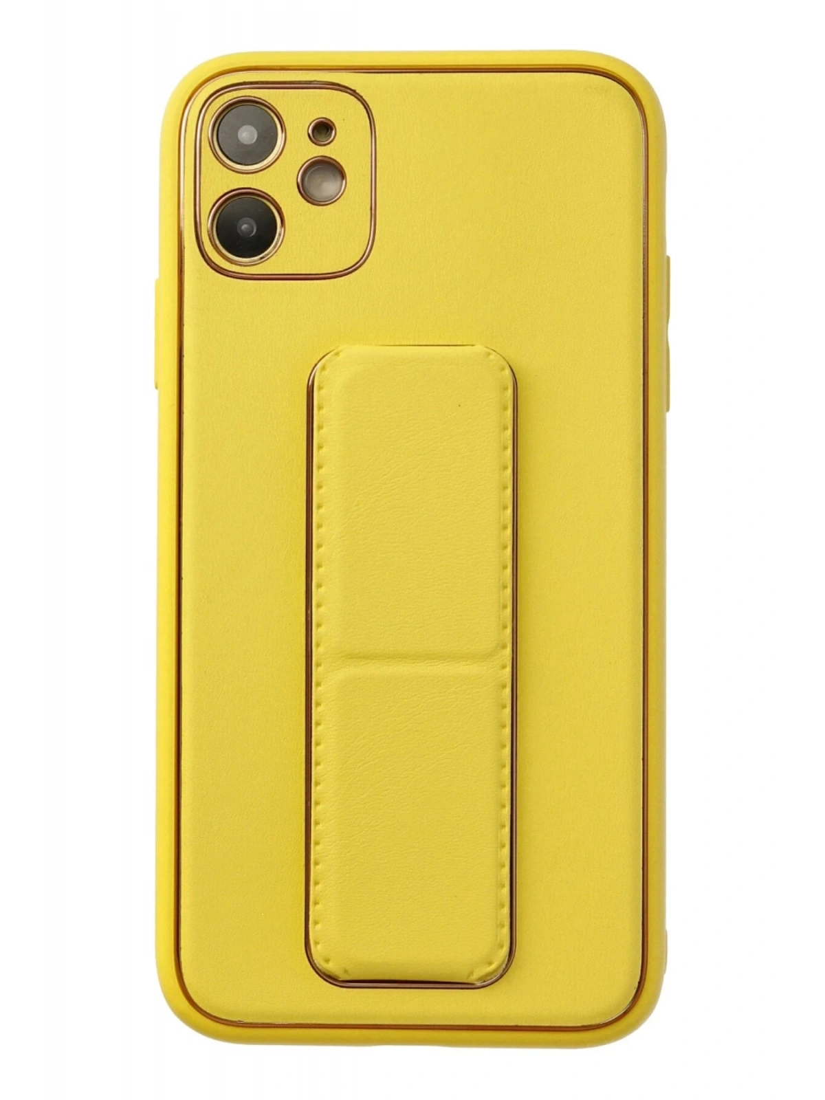 Newface Apple iPhone 12 Kılıf Coco Deri Standlı Kapak - Sarı