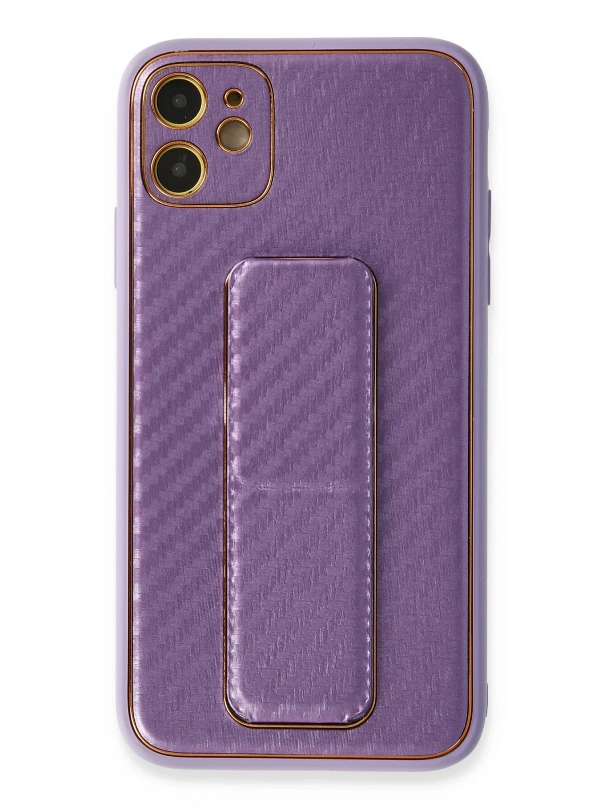 Newface Apple iPhone 12 Kılıf Coco Karbon Standlı Kapak - Mor