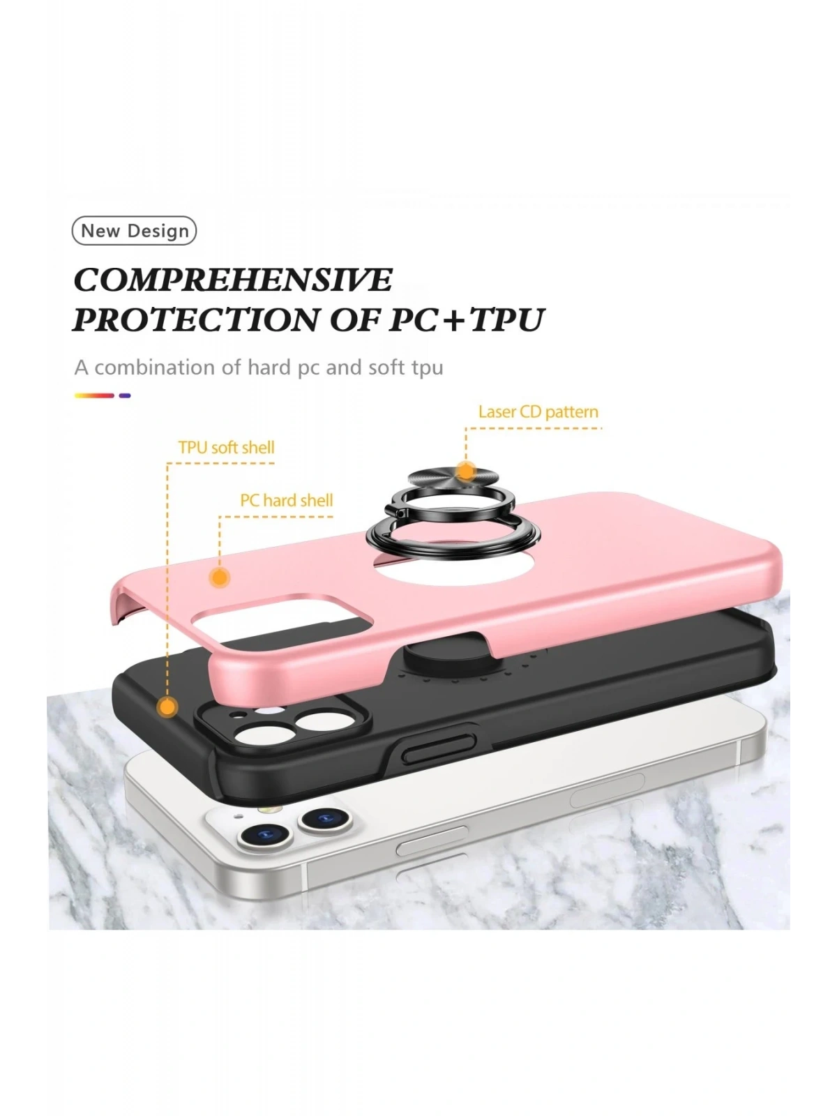 Newface Apple iPhone 12 Kılıf Elit Yüzüklü Kapak - Pembe
