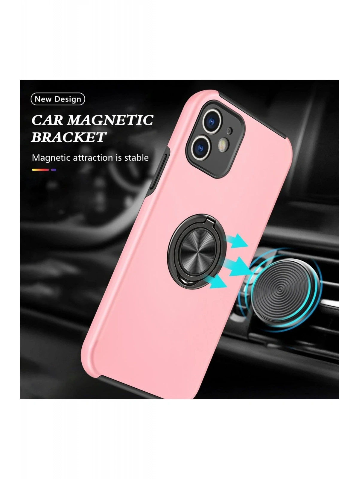 Newface Apple iPhone 12 Kılıf Elit Yüzüklü Kapak - Pembe